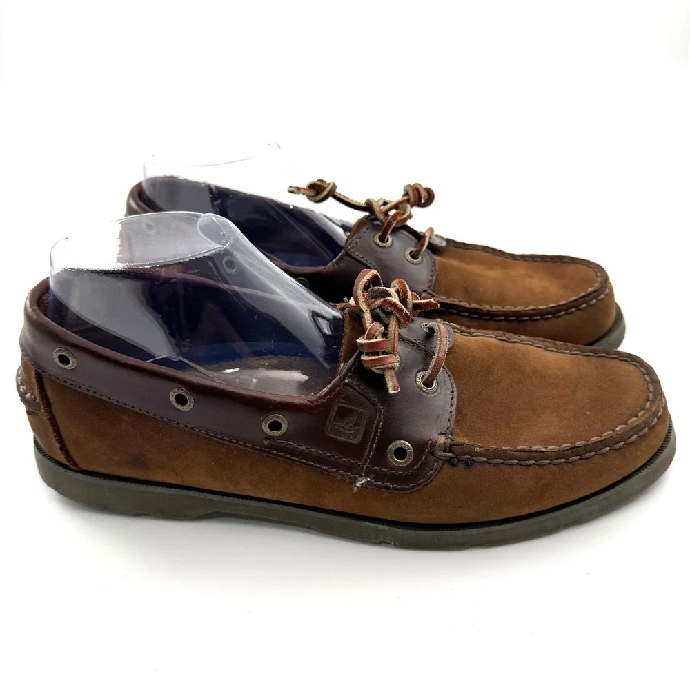 Sperry Top Sider Men Brown Suede Leather Boat Shoes Lace Up Size 9M